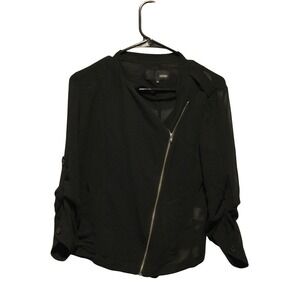 MIXXO  Black Asymmetrical Zip Drape Front Jacket Women's Size M Lightweight